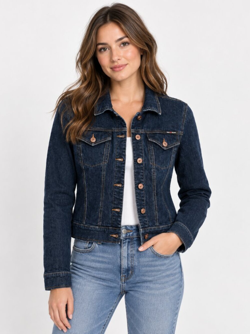 DKNY, Jean Jacket, Vintage Y2K, Fitted Trucker Style, Dark Wash Denim, Size US M